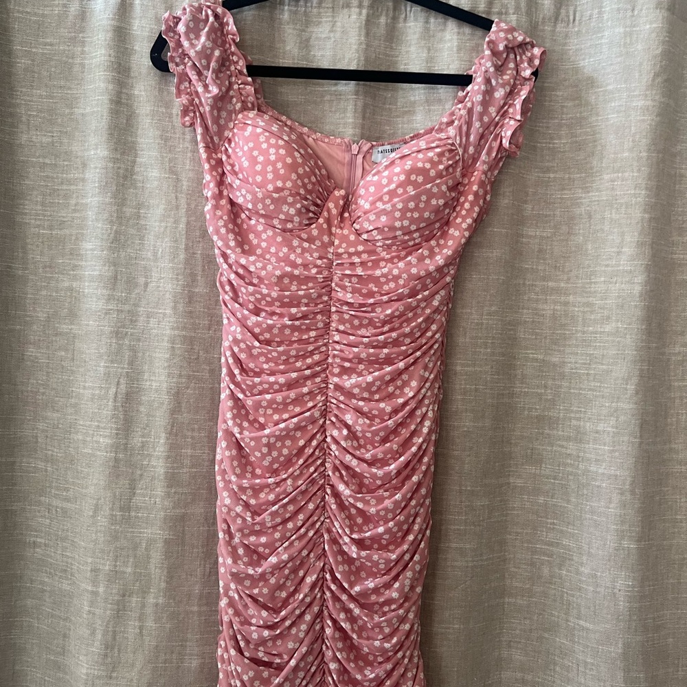 Princess Polly Pink Ruched Mini Dress with White Daisy Print